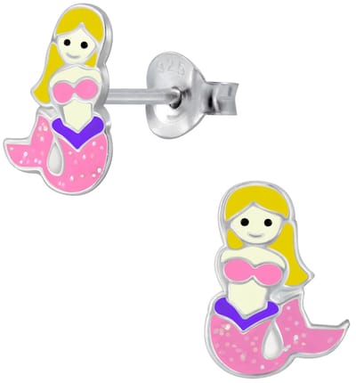 Joy|S - Zilveren zeemeermin oorbellen - 8 x 12 mm - glitter roze
