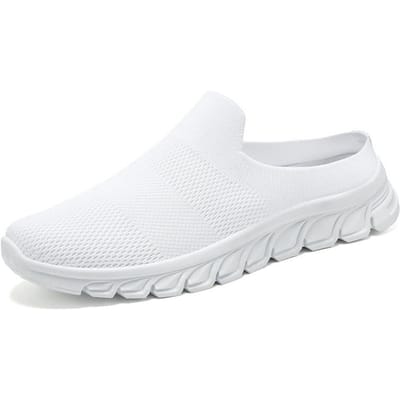 Herenschoenen voor de zomer Ademend One-foot Lazy Enkele Schoenen Vliegende Pantoffels Mesh Ademend Ondiep Mond Casual Schoenen 44 white