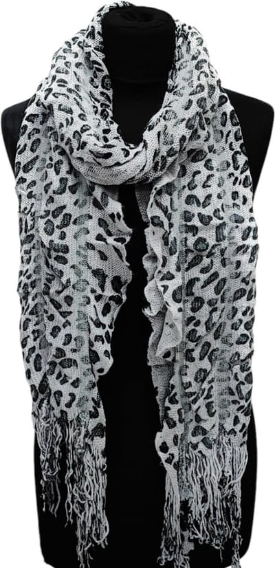 Lange Gebreide Sjaal - Panterprint - Grijs/Zwart - 220 x 40 cm (351)