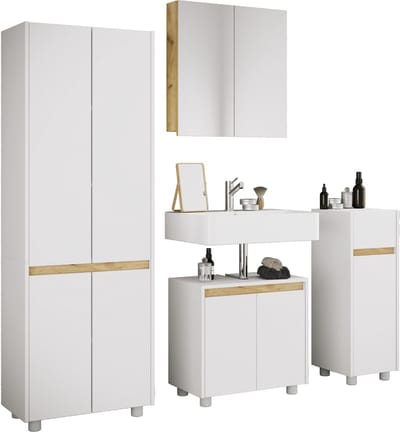 VCM 4-tlg. Badmöbel Set mit Waschbeckenunterschrank, breiter Hochschrank, Midischrank & Spiegelschrank - Cosila XL