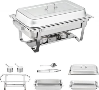 Buffetwarmer Rechthoekig - Warmhoudplaat elektrisch - Voedselverwarmer - Chafing dish - Warmhoudbakken - RVS Set -4x7,5L - 4-delige set