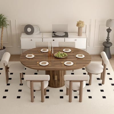 Eettafel Uitschuifbaar - Keukentafel Hout - Gezellig Dineren - Cilindrische Basis - 110x150x75 cm