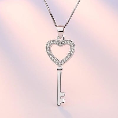 925 Sterling Zilver Mode Liefde Hart Sleutel Hanger Ketting Voor Vrouwen Zirkonia Sieraden Cadeaus S -N74 gray