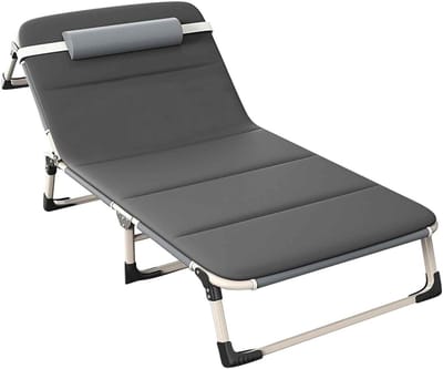 Campingbed volwassenen - Opklapbed reizen - Buiten ontspannen - 4 standen verstelbaar - 190x75cm - Grijs