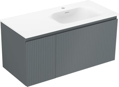 Mexen Rivel badkamerkast 100 cm met wastafel Vela rechts, 1S, 1D, geribbeld, grafiet/wit mat - 91A23-10047-3-BBFF66-W23P01