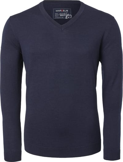MARVELIS heren trui wol - V-hals - donkerblauw