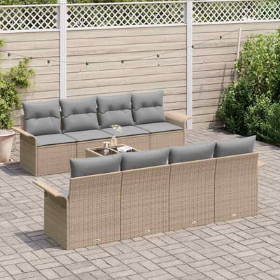 vidaXL - Tuinbank - Set - 9 - st - 8-Aantal - zitplaatsen - Beige - en - Grijs