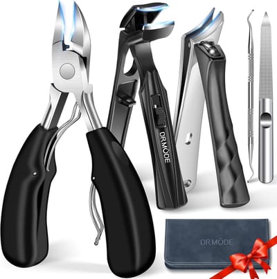 SnelShoppen - Professionele 5-in-1 Podiatrist Toenail Clipper Set voor Dikke Teennagels, Ingrown Toenails, Lange Handgreep, Elegante Leder Tas