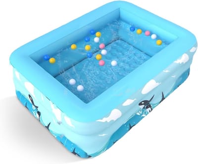Thijox - Opblaasbaar Kinderzwembad 110 x 83 cm - Vierkant Speelbadje voor Binnen en Buiten - Comfortabele Bodem met Luchtbellen - Ideaal voor Tuin, Ba