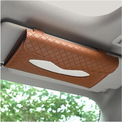 Elegante PU leren tissuehouder voor in de auto - Zonnevisier en hoofdsteun organizer voor tissues, mondkapjes en servetten