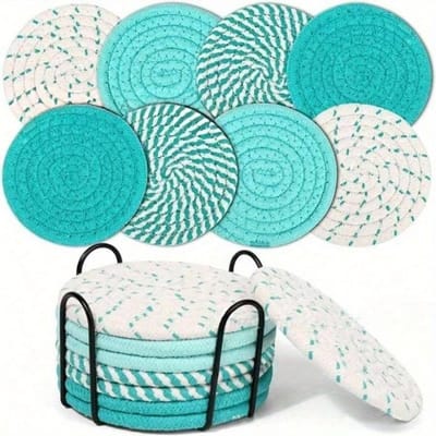 8 Pièces Sous-verre Tissé en Corde de Coton avec Support Tapis Isolant de Table pour Tasse Bol Résistant Protection de Bureau pour Café 8Pcs