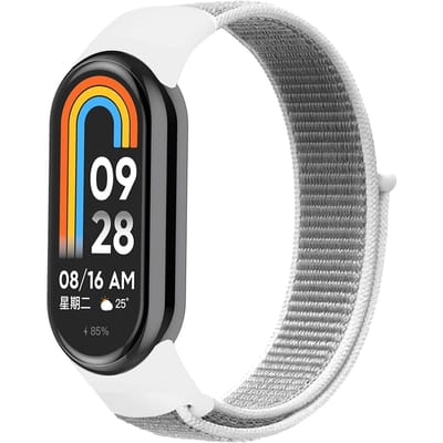 Strap-it nylon bandje met klittenbandsluiting - Geschikt voor Xiaomi Mi Smart Band 8 / Band 9 (zeeschelp)