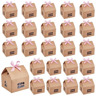 Dailygoods - 24Pcs Bruine Huis Vormige Giftdozen - Kraftpapier Candy Box voor Feesten