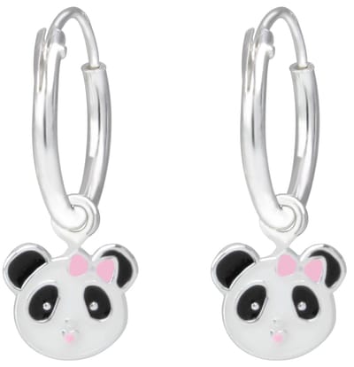 Joy|S - Zilveren Panda bedel oorbellen - oorringen - roze strikje