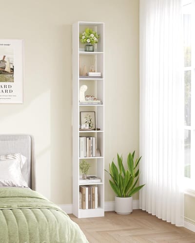Scandinavische boekenkast – Kubus opbergrek voor woonkamer, kantoor en slaapkamer – Wit 24 x 30 x 214 cm (BC79703X)