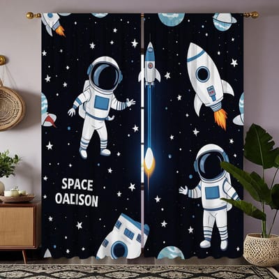 2 Stuks HD Digitaal Zwart Afdeling Cartoon Planeet Ruimte Astronaut Gordijnen Huis Decoratie Stijl Decoreren Woonkamer Slaapkamer W52H63inchW132H160cm white