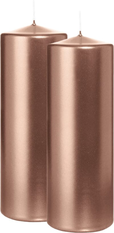 Wiedemann Cilinderkaars/stompkaars - 2x - metallic rosé goud - 20 x 7 cm - 103 branduren - zuilkaarsen
