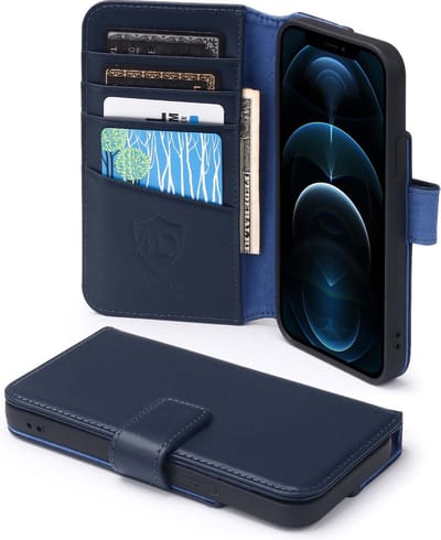 MobyDefend Hoesje - Geschikt voor iPhone 12 / iPhone 12 Pro - Luxe Leren Wallet Bookcase - Blauw