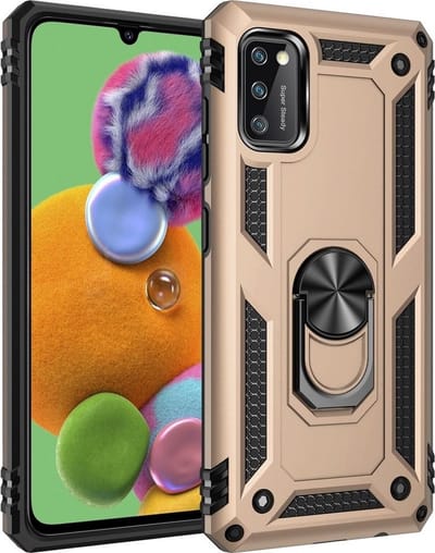 LuxeBass Hoesje geschikt voor Samsung Galaxy S10 Lite Hoesje - Anti-Shock Hybrid Ring Armor Goud