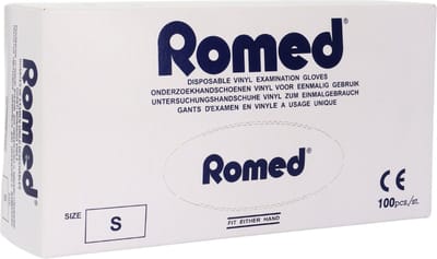 Romed vinyl handschoenen gepoederd blauw 1000 stuks - Set van 10 doosjes S Romed