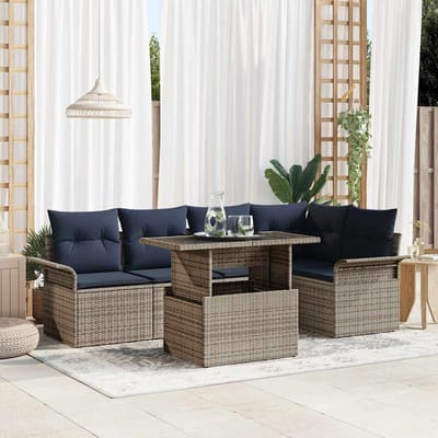 vidaXL Tuin Sofa Set 6 st Grijs Poly riet
