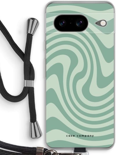 Case Company® - Hoesje met koord geschikt voor Google Pixel 8 hoesje met Koord - Swirl Groen - Telefoonhoesje met Zwart Koord - Bescherming aan alle Kanten en Over de Schermrand