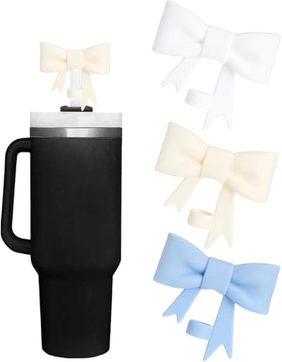 Allecto Plus - 3-pack siliconen rietjesafdekkingen voor drinkbekers - Stofdicht - 10 mm - Wit, Beige en Blauw - Schattig design