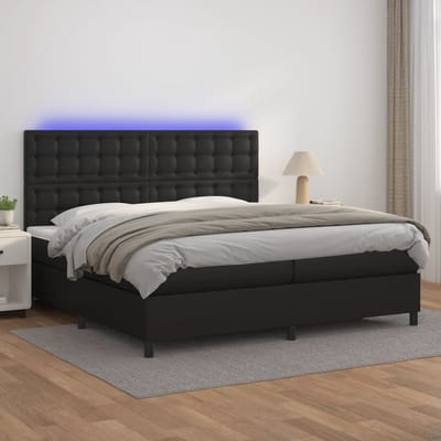 vidaXL - Boxspring - met - matras - en - LED - kunstleer - zwart - 200x200 - cm