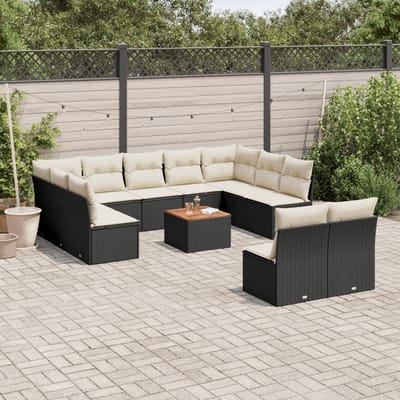 vidaXL - 12-delige - Loungeset - met - kussens - poly - rattan - zwart