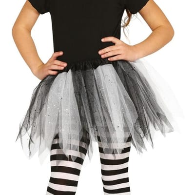 Heksen petticoat/tutu verkleed rokje zwart/wit 31 cm voor meisjes - Tule onderrokjes zwart/wit voor kinderen