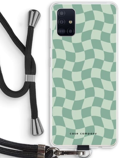 Case Company® - Hoesje met koord geschikt voor Samsung Galaxy A51 4G hoesje met Koord - Grid Groen - Telefoonhoesje met Zwart Koord - Bescherming aan alle Kanten en Over de Schermrand