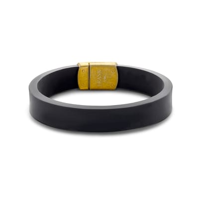 Frank 1967 7FB-0556 Siliconen Armband - Heren - Staal Slot - Vintage Look - 21 cm - 14 x 3,8 mm - Zwart - Goudkleurig