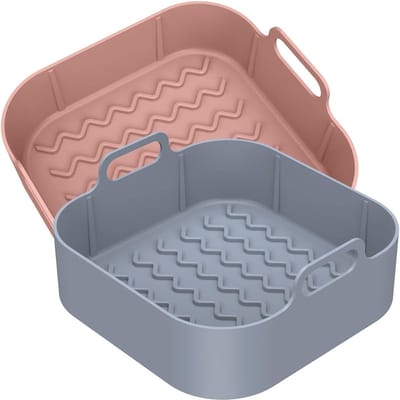 Set van 2 Herbruikbare Siliconen Potten voor Airfryer - Warmtebestendige Bakvormen van 20 cm - Ideaal voor Gezond Frituren en Bakken met Airfryer Accessoires