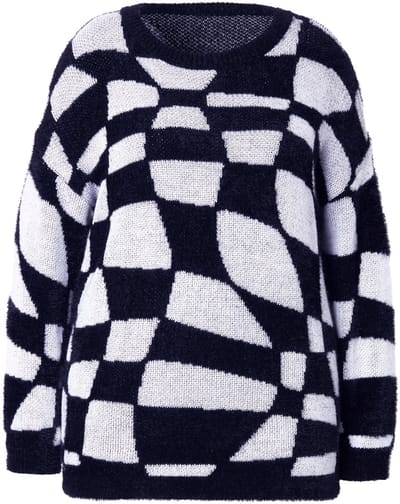 Angel of Style - Dames - Pullover loose fit schaakbord-motief lange mouwen - Zwart - Maat 46+