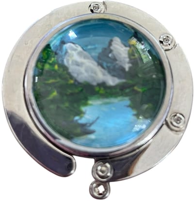 Opvouwbare Tas Hanger handbeschilderd in de Bob Ross stijl - Afbeelding landschap met bergen voor Tafel of Bureau - Praktisch en Stijlvol Cadeau