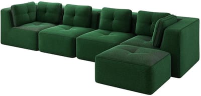Komhtom Hoekbank zonder armleuningen met chaise longue, een comfortabele 4-zitsbank met diepe zitting, zachte kussens en een bekleding van touw, geen montage nodig en antislipontwerp, groen