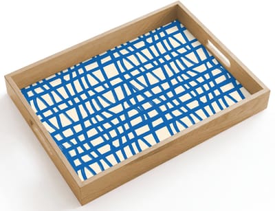Dienblad hout 40x30 cm - Schootdienblad - Ruitpatroon - Blauw - Crème - Borrelplank rechthoek - Plateau dienbladen