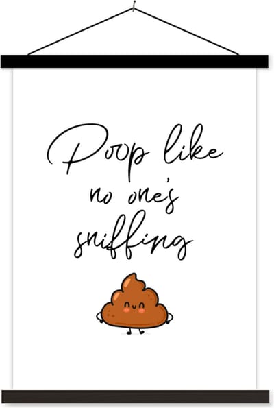 Posterhanger incl. Poster 60x80 cm - Schoolplaat - Spreuken - Quotes - Poop like no one's sniffing - Drol - Textielposter - Zwarte latten