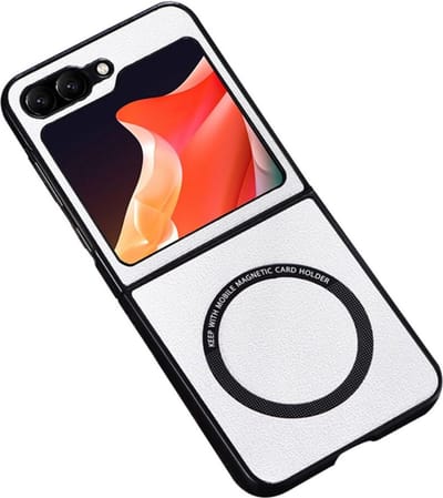 Geschikt voor Samsung Galaxy Z Flip 5 Hoesje MagSafe Kunstleer Back Cover - Wit