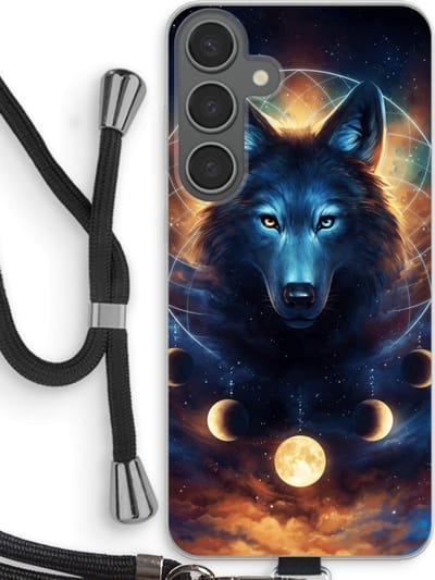 Case Company® - Hoesje met koord geschikt voor Samsung Galaxy S24 Plus hoesje met Koord - Wolf Dreamcatcher - Telefoonhoesje met Zwart Koord - Bescherming aan alle Kanten en Over de Schermrand