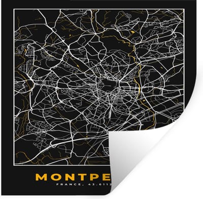 Muurstickers - Sticker Folie - Frankrijk – Montpellier – Stadskaart – Plattegrond – Kaart - 100x100 cm - Plakfolie - Muurstickers Kinderkamer - Zelfklevend Behang XXL - Zelfklevend behangpapier - Stickerfolie