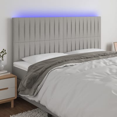 vidaXL - Hoofdbord - LED - 180x5x118/128 - cm - stof - lichtgrijs