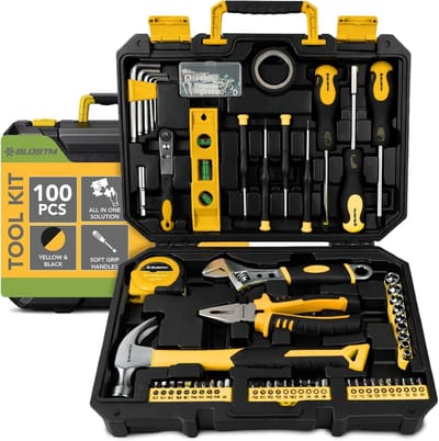 Gereedschapsset - Handgereedschap set - Klusjes en reparaties - Ergonomische handgrepen - 100 Delen - Geel Zwart