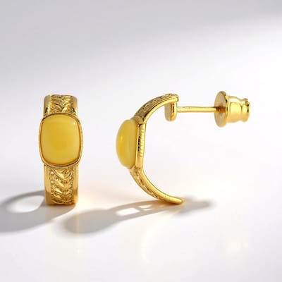 Cavill - Zilveren Oorbellen - 925 Sterling Zilver, Verguld - 2x Mistige Baltische Barnsteen 0.2 ct - Antiek Cabochon, Elegant Design