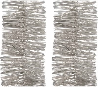 Decoris kerstslinger - 2x - zilver/champagne - 270 x 7 cm - folie/lametta - glans - kerstversiering