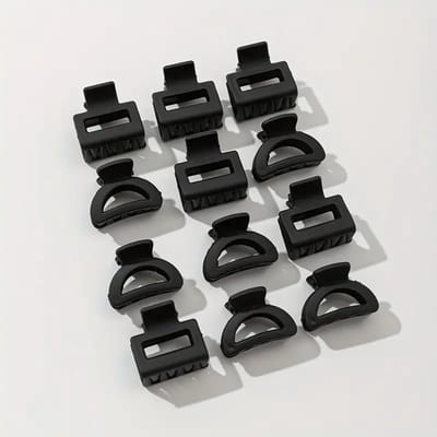 Vavida - Set 12 Zwarte Haarklemmen - Halfrond En Vierkant - 1,5 cm tot 2,5 cm - Anti-Slip Coating