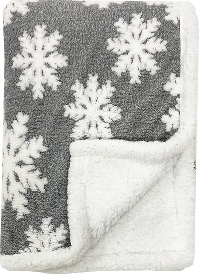 SNOWY - plaid 140x180 cm - sherpa fleece deken - sneeuwvlokken - Sharkskin - grijs