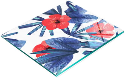 Stijlvol en duurzaam glazen bord met rode hibiscusprint, 60x52 cm