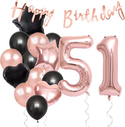 Snoes Ballonnen 51 Jaar Feestpakket – Versiering – Verjaardag Set Liva Rose Cijferballon 51 Jaar - Heliumballon