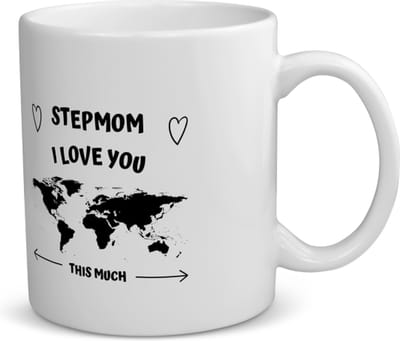 Akyol - stepmom i love you this much koffiemok - theemok - Moeder - geweldige schoonmoeder - liefste moeder - verjaardag - cadeau - kado - bedankje - geschenk - 350 ML inhoud